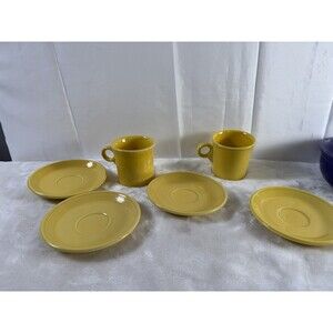 Fiesta Fiestaware  Yellow 4 Saucers And 2 O-Ring Mugs 6 Piece Set